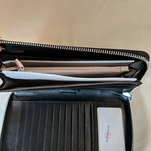 Bostanten Leather Zip Around Wallet Black RFID Blocking Pebbled Silver NWOT Card - Picture 9 of 11